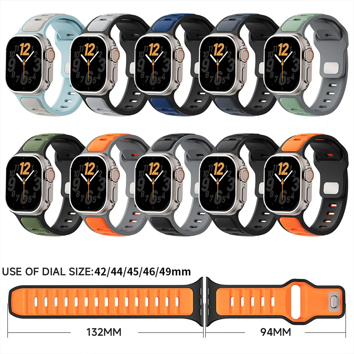 Apple Watch Silicone Sport Band — Soft Breathable Strap | All Series Compatible | 38/40/41/42/44/45mm