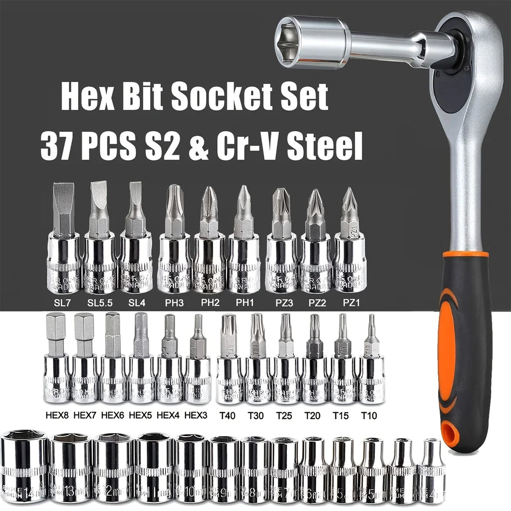 46-Piece Professional Mechanic Tool Kit — 1/4" Drive Socket Set | Home & Auto Repair | Complete Family Toolkit