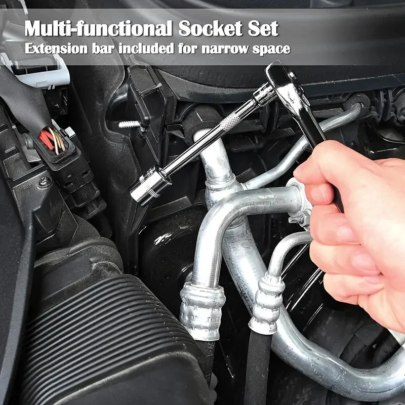 46-Piece Professional Mechanic Tool Kit — 1/4" Drive Socket Set | Home & Auto Repair | Complete Family Toolkit