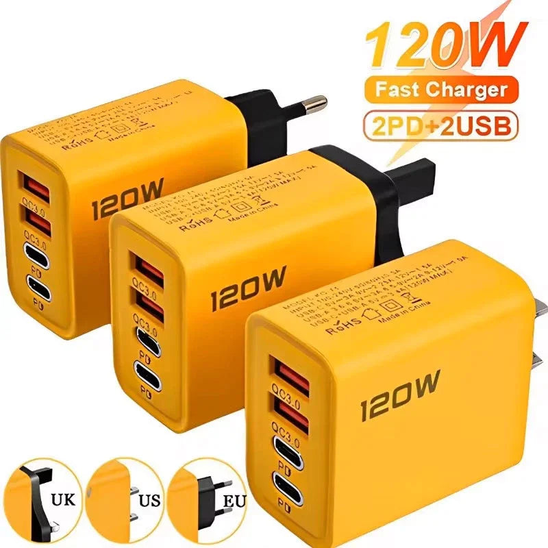 4-Port USB-C PD Fast Charger — Quick Charge 3.0 | Multi-Device Wall Adapter | Phone, Tablet & Laptop