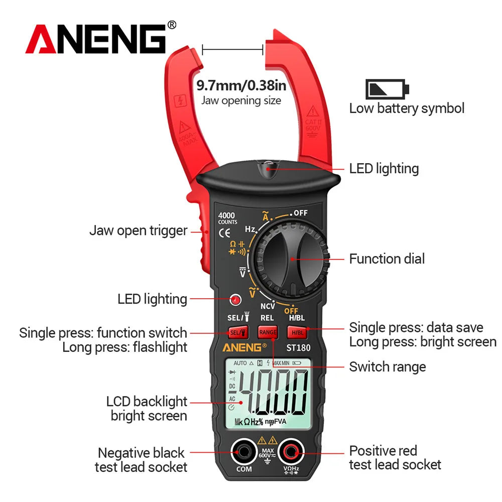 ANENG ST180 Digital AC Clamp Meter — Current Tester | Multimeter | Electrician Professional Tool