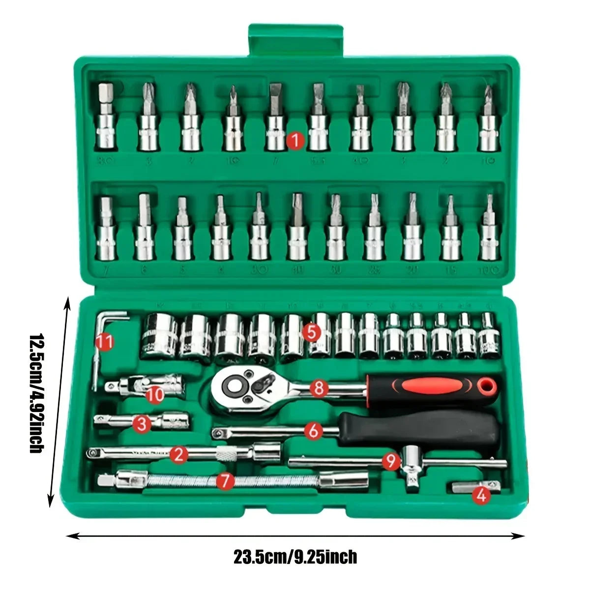 46-Piece Professional Mechanic Tool Kit — 1/4" Drive Socket Set | Home & Auto Repair | Complete Family Toolkit