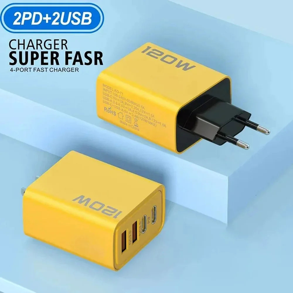 4-Port USB-C PD Fast Charger — Quick Charge 3.0 | Multi-Device Wall Adapter | Phone, Tablet & Laptop