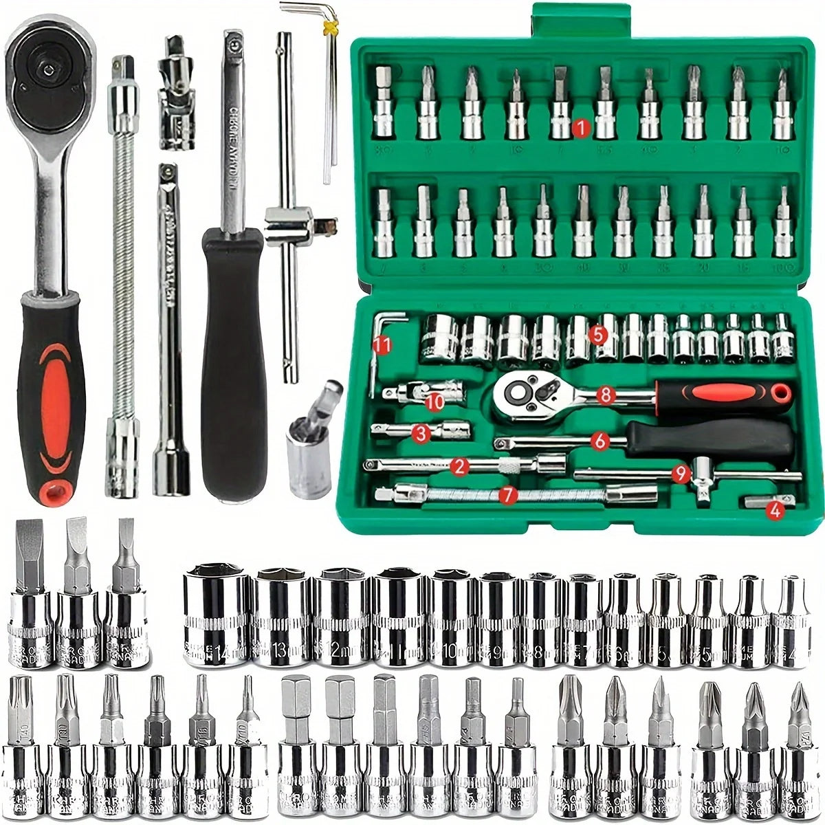 46-Piece Professional Mechanic Tool Kit — 1/4" Drive Socket Set | Home & Auto Repair | Complete Family Toolkit